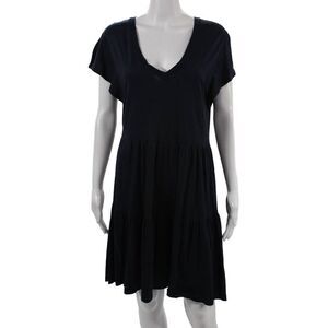Monrow Womens T Shirt Dress Dark Blue V Neck Short Sleeve Knee Length Size L